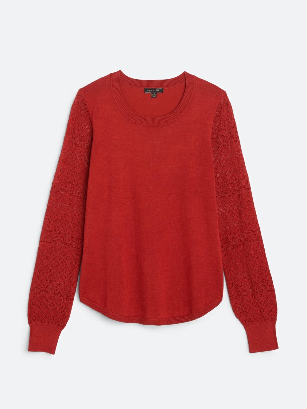 Red Knit Sweater with Textured Diamond Sleeves
